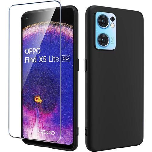 Coque Silicone Noir + Verre Trempe Pour Oppo Find X5 Lite Little Boutik®