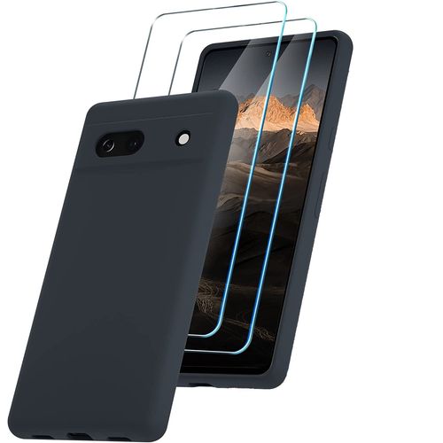 Coque Silicone Couleur Noire + 2 Verres Trempes Pour Google Pixel 7a Little Boutik®