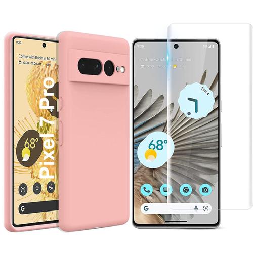 Coque Silicone Rose + Vitre Protection Ecran Pour Google Pixel 7 Pro 5g Little Boutik®