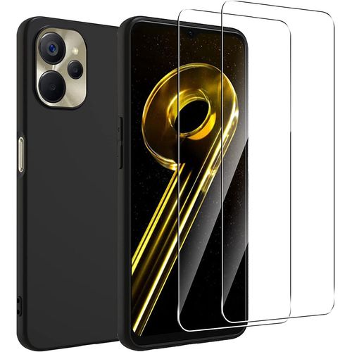 Coque Silicone Noir + 2 Verres Trempes Pour Realme 9i 5g / 10 5g Little Boutik©