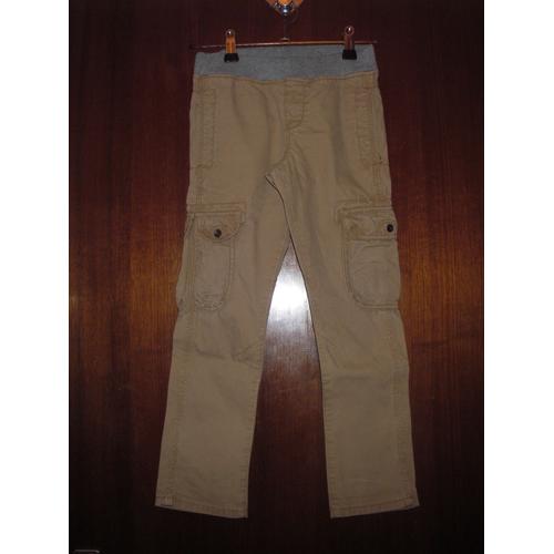 Pantalon Enfant 6 Poches Okaïdi Regular, Taille 6 Ans ( 114 Cm ), Coloris Beige, Taille Élastiquée, Molletonnée Coloris Gris, Poches Arrières Et Poches Mis - Jambes Pressionnées, Matière Coton.