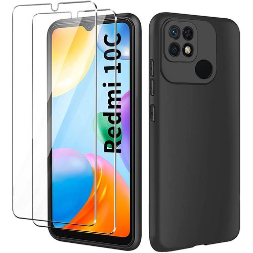 Coque Pour Xiaomi Redmi 10c Silicone Noir + 2 Verres Trempes Little Boutik®