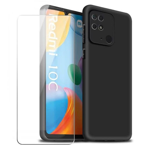 Coque Pour Xiaomi Redmi 10c Silicone Noir + Verre Trempe Little Boutik®