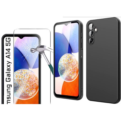 Coque Silicone Noir + Verre Trempe Pour Samsung Galaxy A14 4g / 5g Little Boutik©