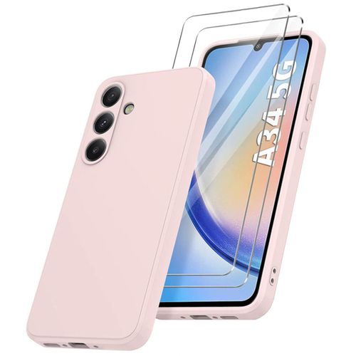 Coque Silicone Rose + 2 Verres Trempes Pour Samsung Galaxy A34 5g Little Boutik©