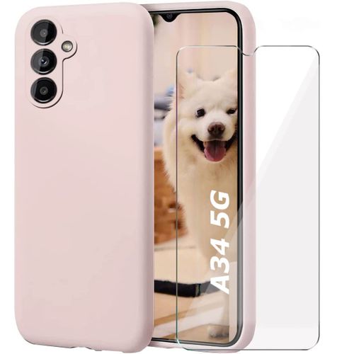 Coque Silicone Rose + Verre Trempe Pour Samsung Galaxy A34 5g Little Boutik©
