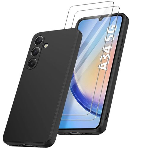 Coque Silicone Noir + 2 Verres Trempes Pour Samsung Galaxy A34 5g Little Boutik©