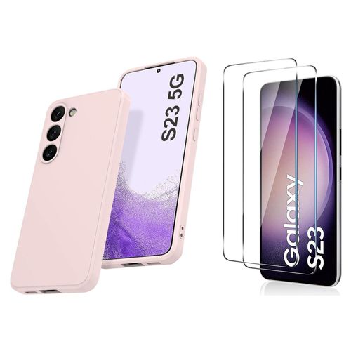 Coque Silicone Rose + 2 Verres Trempes Pour Samsung Galaxy S23 5g Little Boutik®