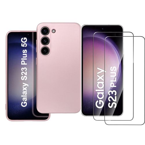 Coque Metal Couleur Rose + 2 Verres Trempes Pour Samsung Galaxy S23 Plus 5g Little Boutik©
