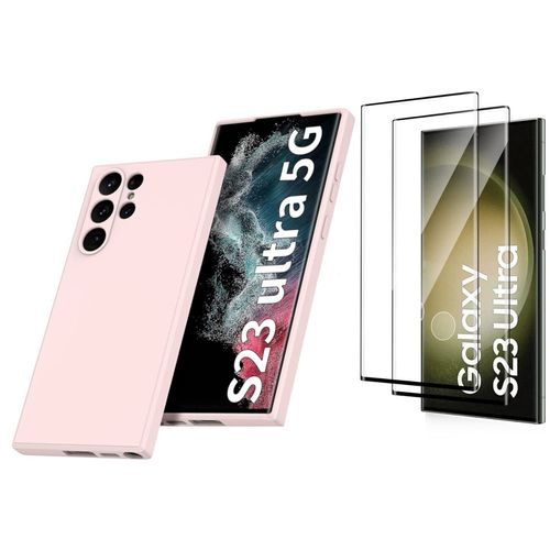 Coque Silicone Rose + 2 Verres Trempes Pour Samsung Galaxy S23 Ultra 5g Little Boutik®