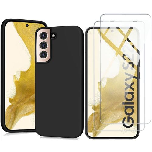Coque Pour Samsung Galaxy S22 Plus 5g Silicone Noire + 2 Verres Trempes Little Boutik®