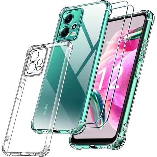 Coque Silicone Transparente Angles Renforces + 2 Verres Trempes Pour Xiaomi Redmi Note 12 5g Little Boutik©