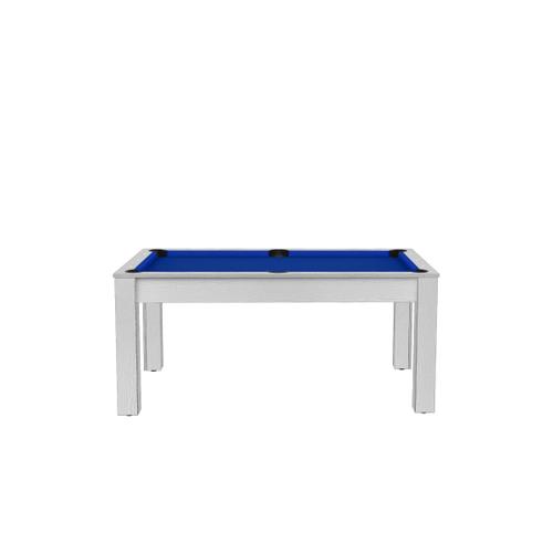 Billard Floride convertible en table à manger - 6 personnes - blanc boisé tapis bleu