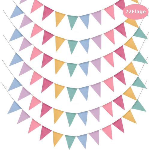 72 rapeaux e Triangle en Toile e Jute Multicolore, 6 x Guirlanes e Fanions rapeau Bannières Banerole Vintage ecoration pour Anniversaire, Mariage, Fête (4,2M/Chaque Guirlane) (72PCS)