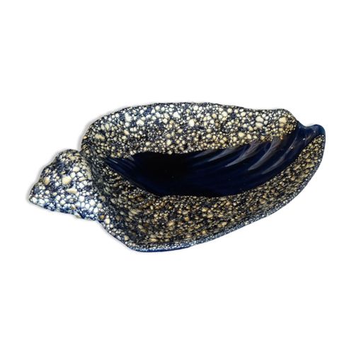 Coupe vallauris en ecume de mer formant un coquillage 40 cm bleu