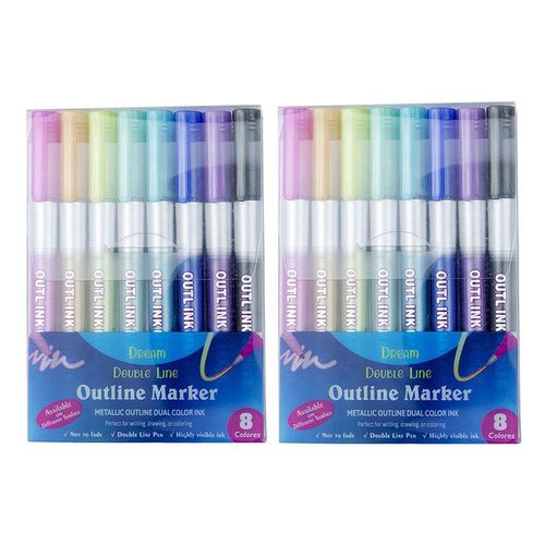 Marqueurs Métalliques À Double Ligne Pour Enfants Et Adultes,Ensemble De Stylos De Peinture Scintillants Magiques,Journal De Coloriage,Signature D'art D'aile,Programme,8/12 - Type 2 Sets 8 Color A