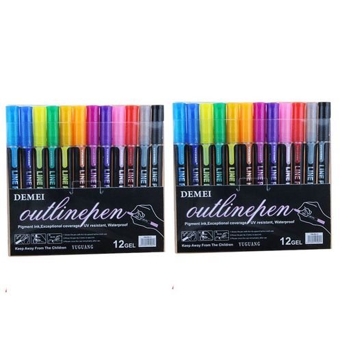 Marqueurs Métalliques À Double Ligne Pour Enfants Et Adultes,Ensemble De Stylos De Peinture Scintillants Magiques,Journal De Coloriage,Signature D'art D'aile,Programme,8/12 - Type 2 Sets 12color B