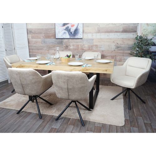Lot De 6 Chaises De Salle À Manger Hwc-K33, Chaise De Cuisine, Pivotante Auto-Position, Tissu/Textile   Similicuir, Crème