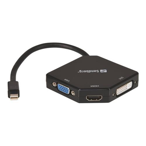 Sandberg Adapter MiniDP>HDMI+DVI+VGA - Convertisseur vidéo - DVI, HDMI, VGA