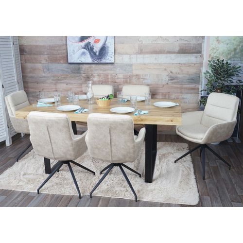 Lot De 6 Chaises De Salle À Manger Hwc-K32, Chaise De Cuisine Fauteuil Chaise, Pivotante Position Auto, Tissu/Textile   Crème-Beige