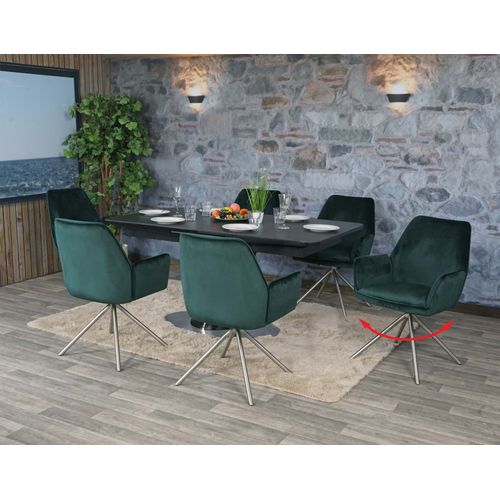 Lot De 6 Chaises De Salle À Manger Hwc-G67, Chaise De Cuisine Accoudoir, Pivotante Position Auto, Velours   Vert, Inox
