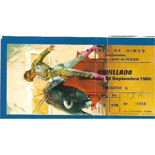Billet Entrée Novillada Arènes De Nîmes 28 Septembre 1986