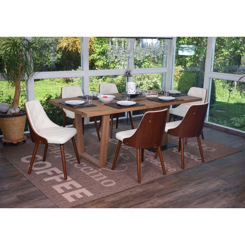 Lot De 6 Chaises De Salle À Manger Hwc-A75, Chaise De Cuisine Visiteur, Aspect Noyer Bois Courbé   Similicuir Blanc