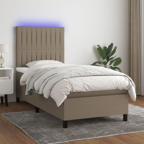Vidaxl Sommier Tapissier Avec Matelas Et Led Taupe 90x200 Cm Tissu