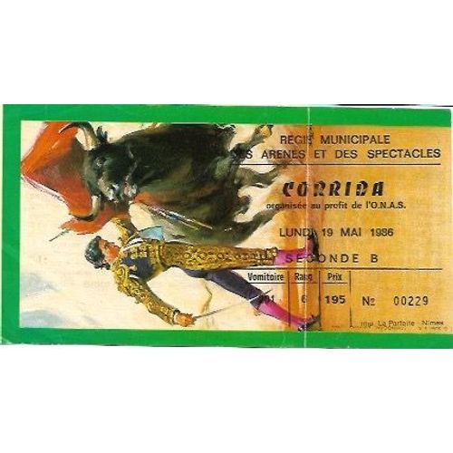Billet De Corrida Nîmes 19 Mai 1986