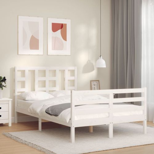 Vidaxl Cadre De Lit Avec Tête De Lit Blanc 120x200 Cm Bois Massif