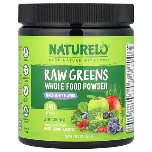 Naturelo, Poudre D'aliments Entiers De Légumes Verts Crus, Mélange De Baies, 240 G