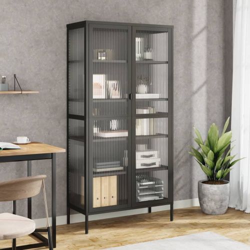 Vidaxl Buffet Haut Noir 85x40x180 Cm Verre Et Acier