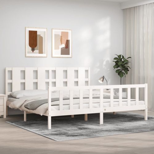 Vidaxl Cadre De Lit Avec Tête De Lit Blanc 180x200 Cm Bois Massif