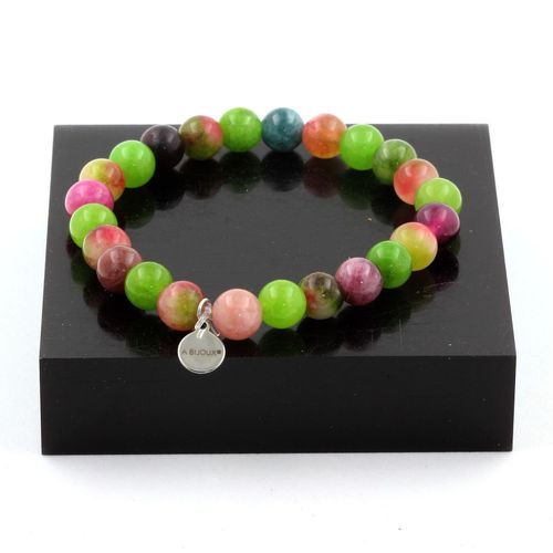 Bracelet Perles Tourmaline Multicolore + Tourmaline Melon D'eau + Fabriqué En France.