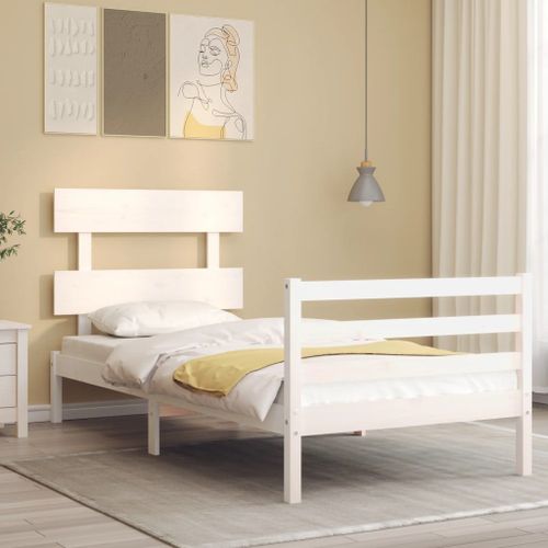Vidaxl Cadre De Lit Et Tête De Lit Blanc 100x200 Cm Bois Massif