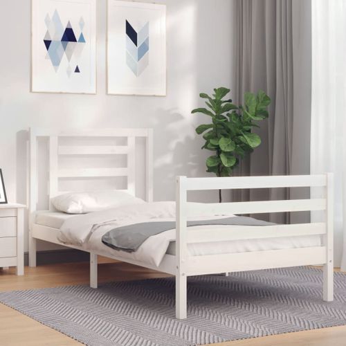 Vidaxl Cadre De Lit Avec Tête De Lit Blanc 90x200 Cm Bois Massif