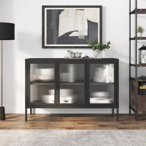 Vidaxl Buffet Noir 105x35x70 Cm Verre Et Acier