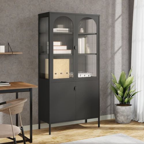 Vidaxl Buffet Haut Noir 90x40x180 Cm Verre Et Acier