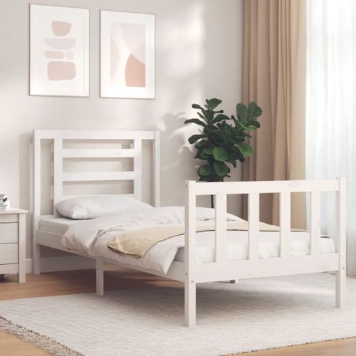Vidaxl Cadre De Lit Et Tête De Lit Blanc 100x200 Cm Bois Massif