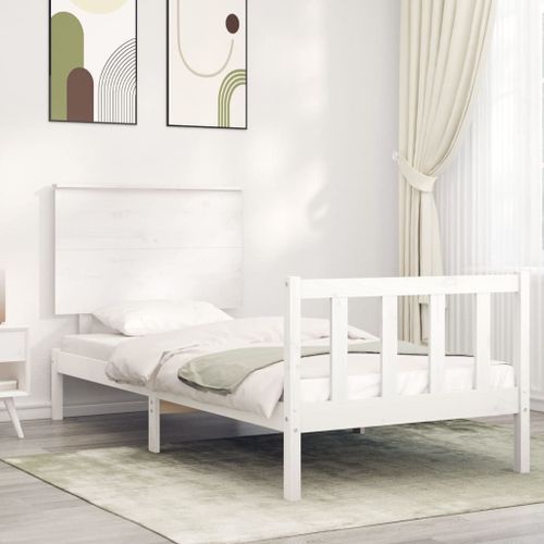 Vidaxl Cadre De Lit Avec Tête De Lit Blanc 90x200 Cm Bois Massif