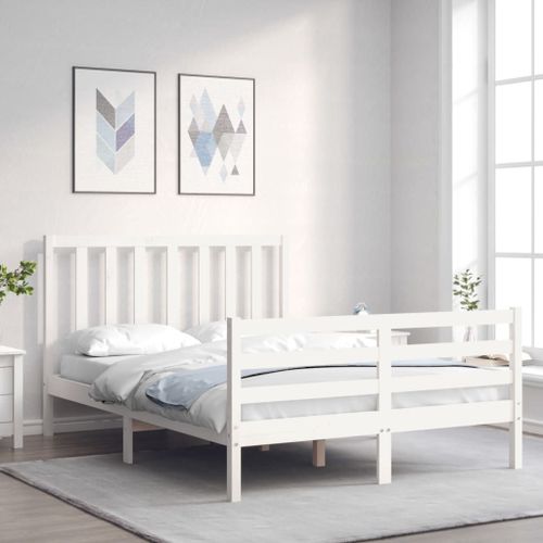 Vidaxl Cadre De Lit Avec Tête De Lit Blanc 120x200 Cm Bois Massif