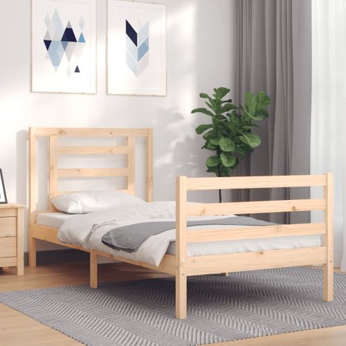 Vidaxl Cadre De Lit Avec Tête De Lit 90x200 Cm Bois Massif