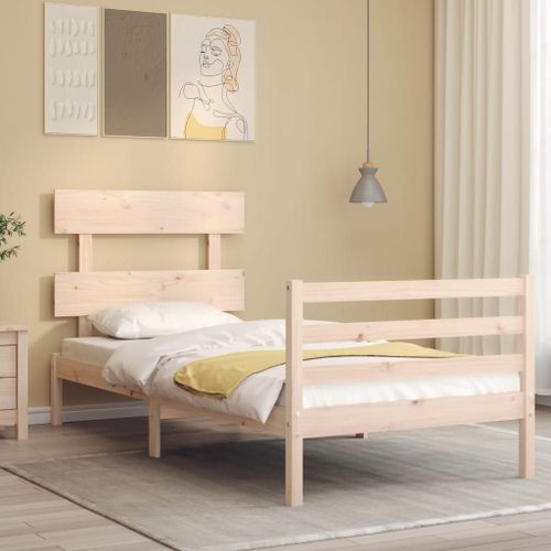 Vidaxl Cadre De Lit Avec Tête De Lit 90x200 Cm Bois Massif