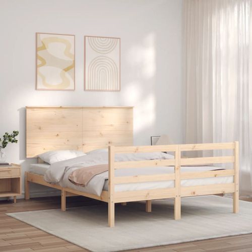 Vidaxl Cadre De Lit Avec Tête De Lit 120x200 Cm Bois Massif