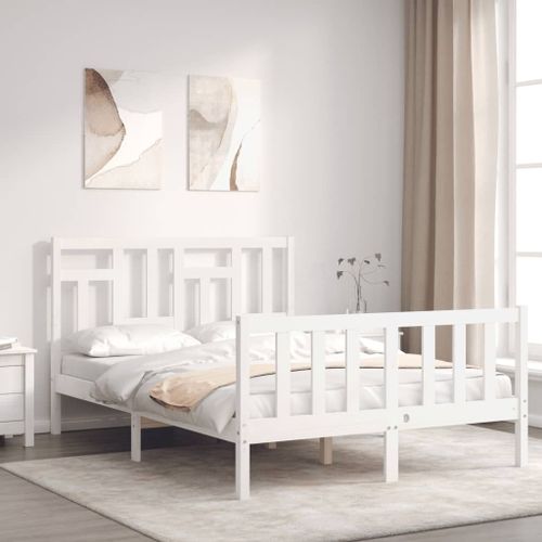 Vidaxl Cadre De Lit Avec Tête De Lit Blanc 120x200 Cm Bois Massif