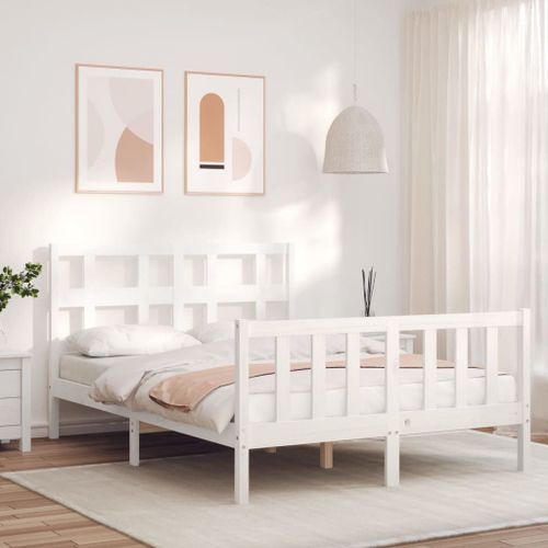 Vidaxl Cadre De Lit Avec Tête De Lit Blanc 120x200 Cm Bois Massif