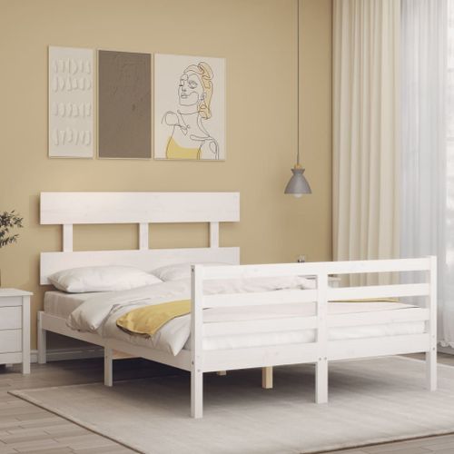 Vidaxl Cadre De Lit Avec Tête De Lit Blanc 120x200 Cm Bois Massif