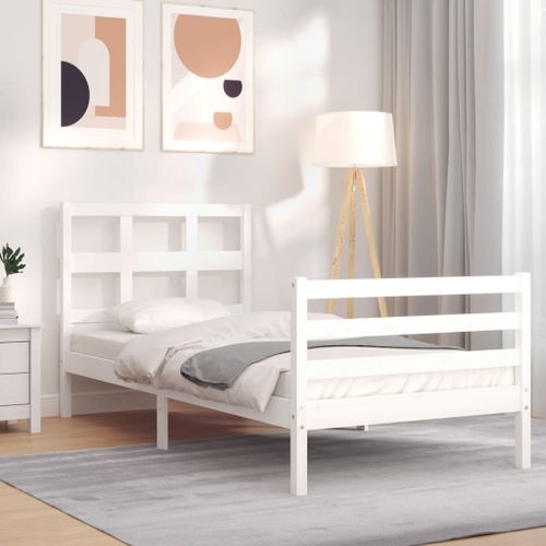 Vidaxl Cadre De Lit Avec Tête De Lit Blanc 90x200 Cm Bois Massif