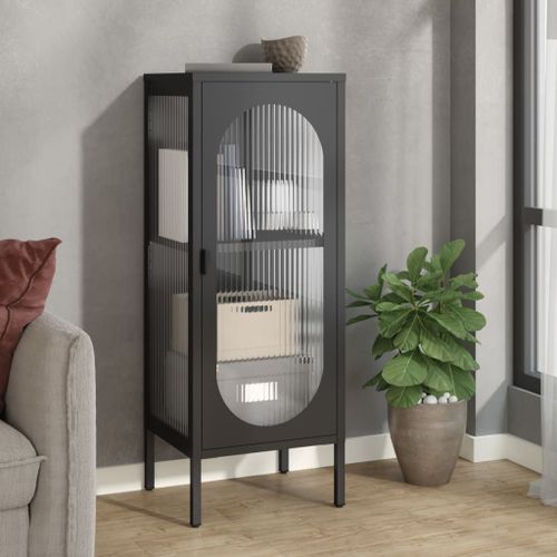 Vidaxl Buffet Noir 40x35x105 Cm Verre Et Acier