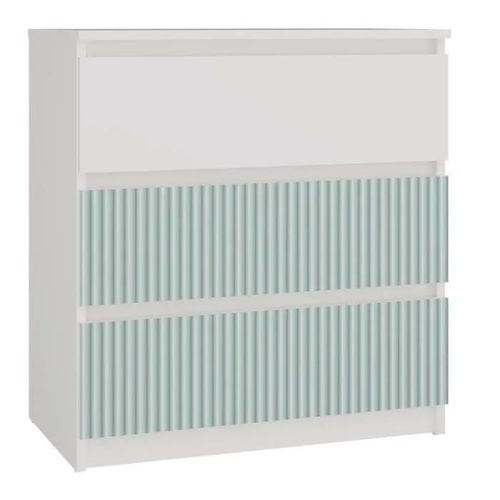 Aster T3 - Commode Chambre-Bureau Pour Enfant - 70x40x77 - 3 Tiroirs - Meuble De Rangement Moderne - Blanc Et Vert